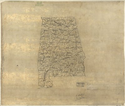 Basiskaart van Alabama. LOC 2005625108 door Jedediah Hotchkiss