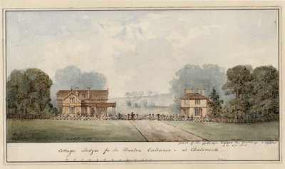 Ontwerp voor de Lodges in Edensor in Chatsworth Park door Jeffry Wyatville