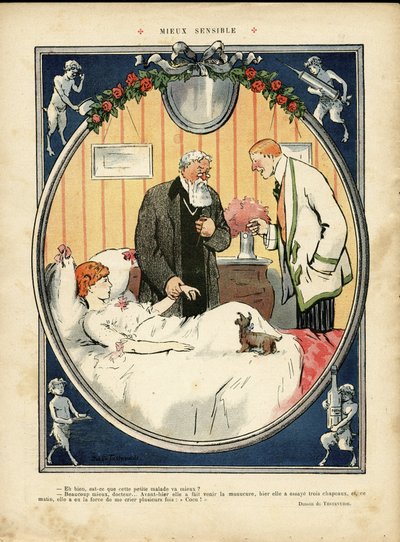 Illustratie van Jehan Testevuide (1873-1924) in Le Lire, nr. 375, 09/04/10 - Beter gevoelig - Medisch door Jehan Testevuide