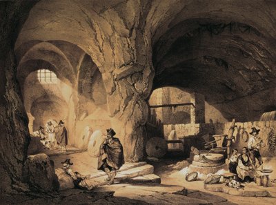 Arabische molen "Molinos de la Mina", kleurenlithografie door Jenaro Pérez Villaamil