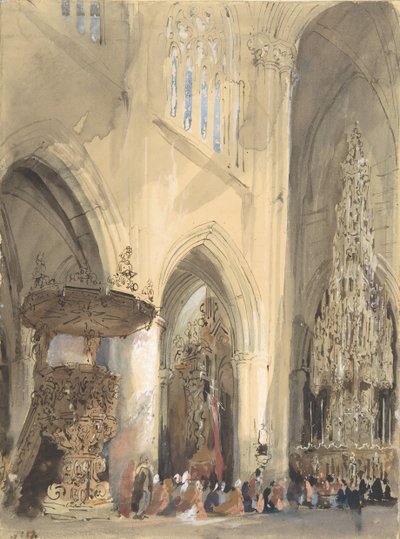 Interieur van de Sint-Jacobskerk, Leuven door Jenaro Pérez Villaamil