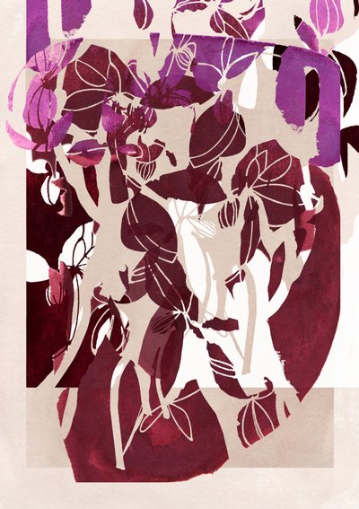 Abstracte magenta bloemen door Jenja Braun