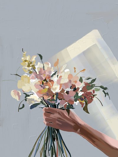 Hand met pastelkleurige bloemen door Jenna Alheit