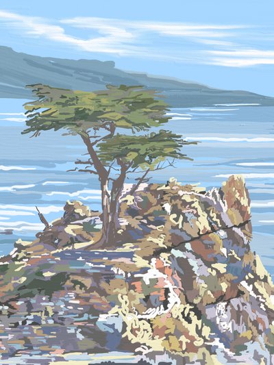 Lone Cypress met uitzicht op zee door Jenna Alheit