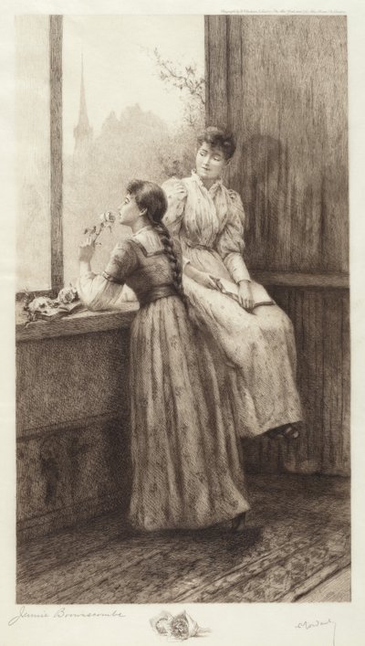 Zonder titel (Twee meisjes bij een raam) door Jennie Augusta Brownscombe