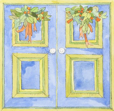 Kerstkastdeurtjes (aquarel) door Jennifer Abbott