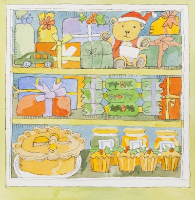Kerstkast interieur (aquarel) door Jennifer Abbott