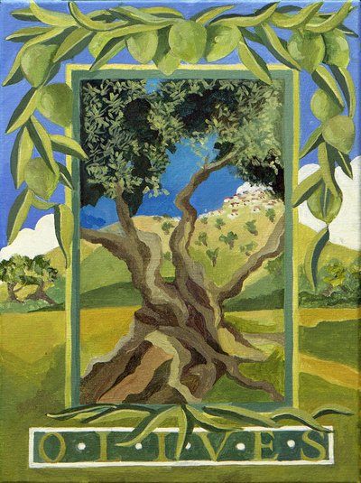 Groene olijven, 2014 (acryl op doek) door Jennifer Abbott