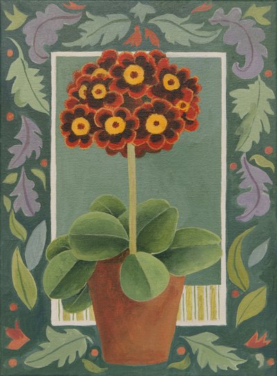 Rode en zwarte primula (acryl) door Jennifer Abbott