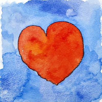 Rood hart op blauw, 2011 (aquarel) door Jennifer Abbott