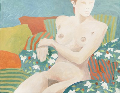 Zittend naakt (acryl) door Jennifer Abbott