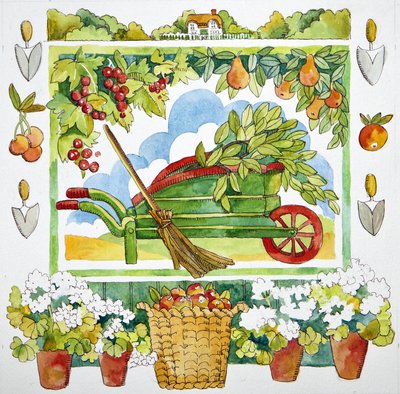 Kruiwagen - tuinrand, 2012 aquarel door Jennifer Abbott