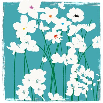 Turquoise bloemen door Jenny Frean