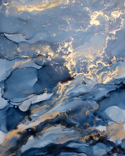 Deep Blue Gold Abstract door Jenny Nielsen