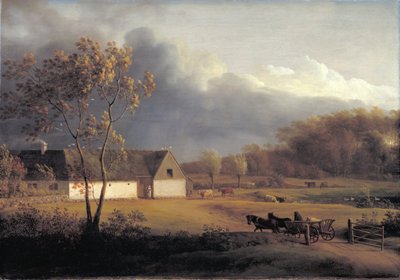 Een storm op komst achter een boerderij in Zeeland door Jens Juel