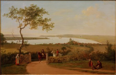Uitzicht over de Kleine Belt vanaf een heuvel bij Middelfart door Jens Juel