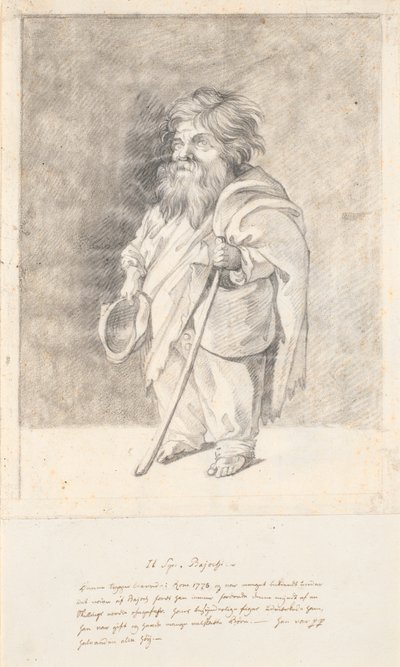 De Romeinse dwerg Francesco Ravai, genaamd Bajocco. Hele figuur, driekwart profiel naar links door Jens Juel