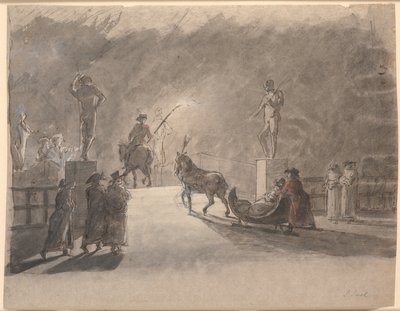 Een sleerit in fakkellicht over Holmens brug door Jens Juel