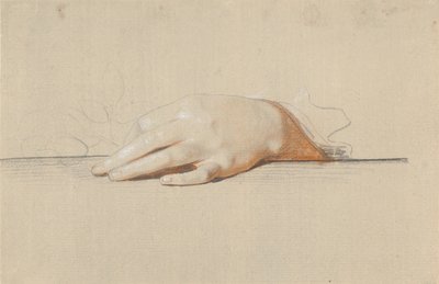 Een linkerhand rustend op een tafel, een roos vasthoudend door Jens Juel