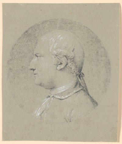 Mannenportret, ingeschreven in cirkel, profiel naar links door Jens Juel