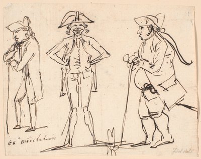 Meditatie. Karikaturen van Clemens, Juel en Charles Bonnet door Jens Juel