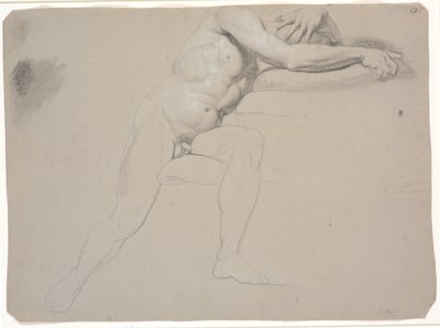 Model zittend, met hoofd en armen gesteund op kussens; niet afgetekend door Jens Juel
