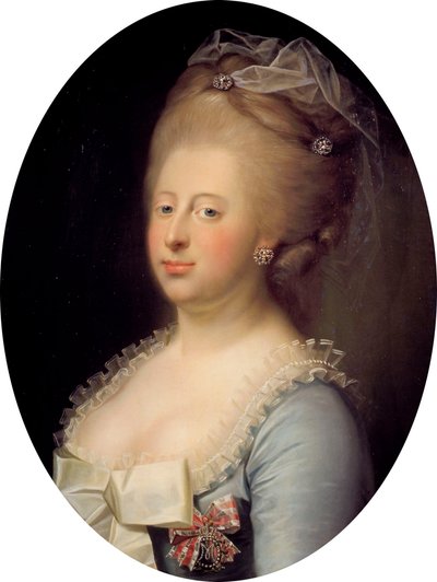 Portret van Caroline Matilda van Groot-Brittannië 1751-1775, koningin van Denemarken, 1771 door Jens Juel