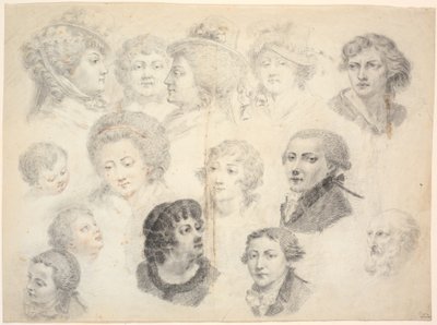 Schetsblad met hoofden door Jens Juel