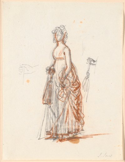 Studie voor het Ryberg-familieportret; Mevrouw Rybergs figuur en rechterhand met een parasol door Jens Juel