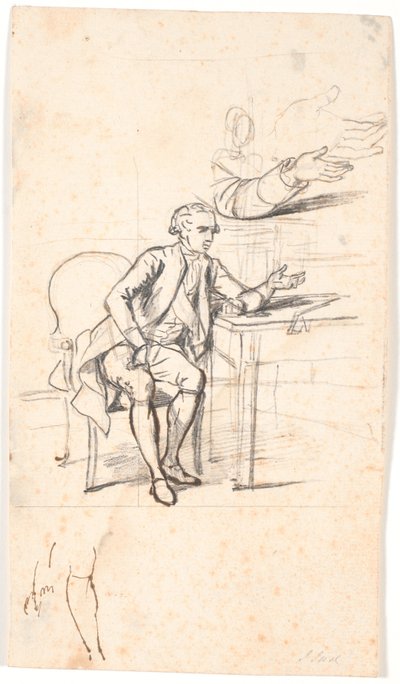 Studie voor het Holmskiold-familieportret uit 1787: geheime raad. Theodor Holmskiold zittend aan een tafel door Jens Juel