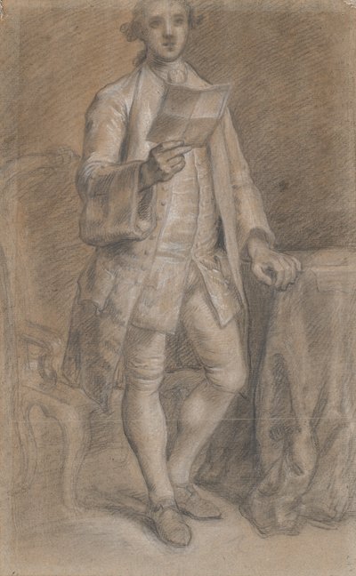 Studie voor een portret van een staande man met een papier in de hand door Jens Juel