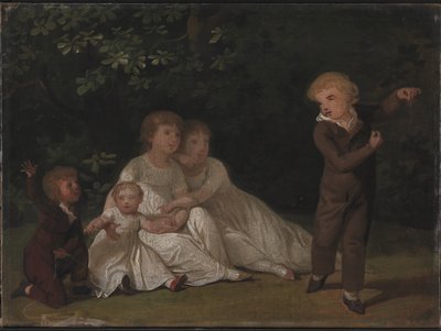 De vijf kinderen van de kunstenaar in een tuin. Studie door Jens Juel