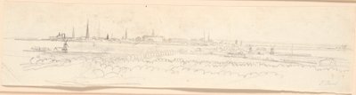 Uitzicht over Kopenhagen vanaf de Frederiksberg heuvel. Achtergrondstudie voor portret van Frederik de zesde als kroonprins door Jens Juel