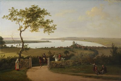Uitzicht over de Kleine Belt (Lillebælt) vanaf een heuvel bij Middelfart door Jens Juel