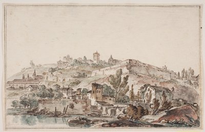 Romeins uitzicht met stadsmuur en kerken door Jens Petersen Lund