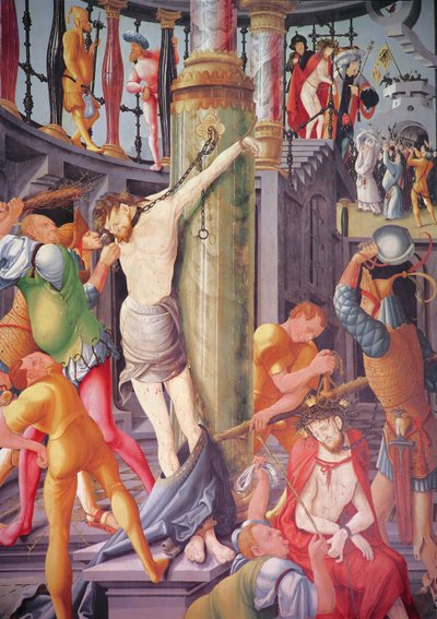 De bespotting van Christus, van het Herrenberg altaarstuk, 1521 door Jerg Ratgeb