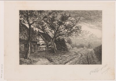Landschap met boerderijen en molen door Jerôme Tuyttens (signed by artist)