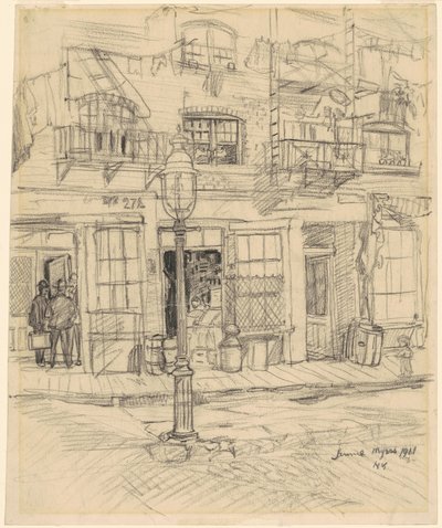 Straatscène in New York door Jerome Myers