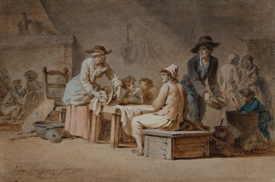 Een boerenfamilie in een interieur door Jerome Preudhomme