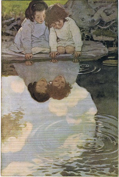 Kinderen die naar hun reflecties kijken, uit 