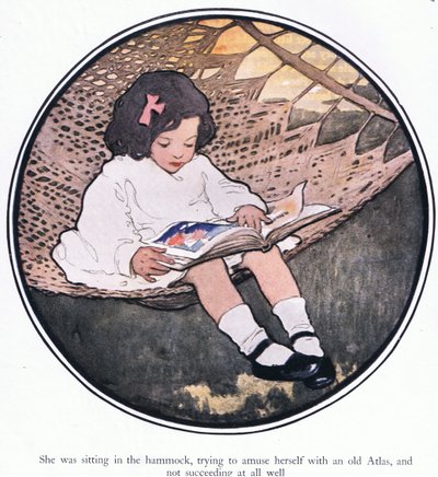 Ze zat in de hangmat, probeerde zichzelf te vermaken met een oude atlas en slaagde daar helemaal niet in door Jessie Willcox Smith