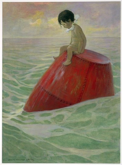 Tom zat lange dagen op de boei, uit De Waterkinderen door Charles Kingsley, uitgegeven 1916 door Jessie Willcox Smith