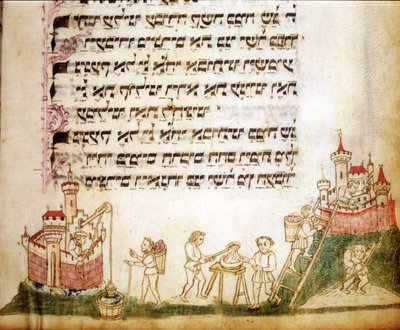 Fragment van een pagina van Machazor: gebedenboek in het Hebreeuws door Jewish School