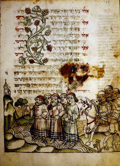 Doortocht door de Rode Zee, uit een Machazor uit de 15e eeuw, Biblioteca Palatina, Parma door Jewish School
