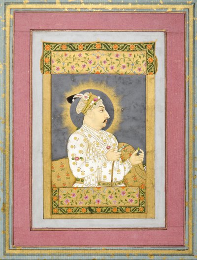 Portret van Muhammad Shah met een smaragd en het mondstuk van een huqqa, ca.1730 door Jharokha Nidha Mal