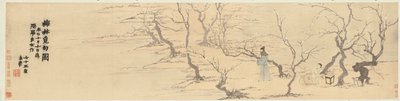 Inspiratie zoeken tussen de Pruimenbloesems, 1761 door Jin Nong