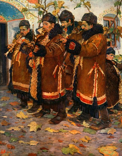 Muzikanten uit Hroznovà Lhota: klarinet, viool en contrabas. 1861-1940, 1948 door Joža Uprka