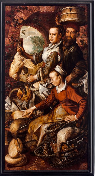De marktkooplieden die gevogelte en eieren verkopen - Schilderij door Joachim Beuckelaer (1533-1574) 1564 Dim 203x103 cm Genua, Musei di Strada Nuova door Joachim Beuckelaer
