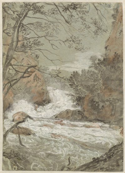 Rivierlandschap met een Waterval (recto) door Joachim Franz Beich