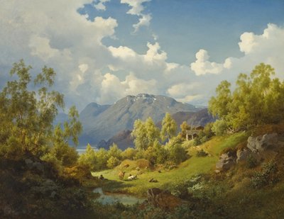 Landschap, motief uit de Numme-vallei in Noorwegen, 1850 door Joachim Frich